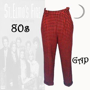 Wool Pants LINED 80s Vintage GAP Trousers, Red Black Buffalo Check